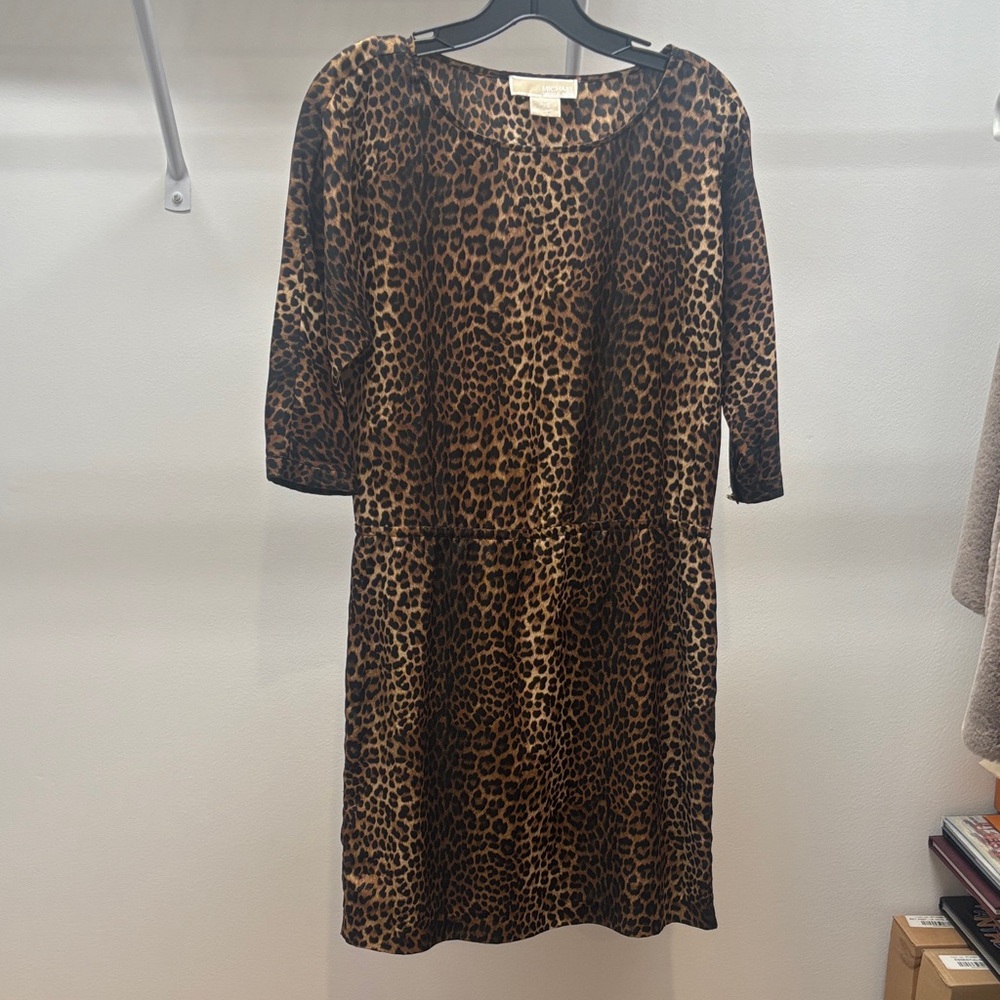 Michael Kors Brown Leopard Long Sleeve Dress